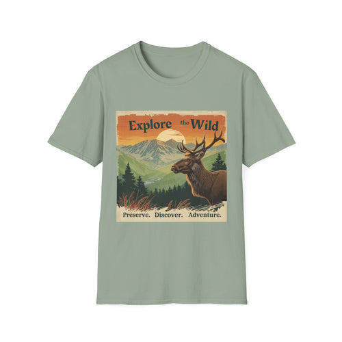 Explore the Wild elk vintage poster T-Shirt | nature adventure outdoors